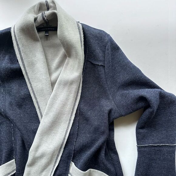 Supply & Demand Open Cardigan Sweatshirt Heathered Navy & Oatmeal Size L - Picture 5 of 9